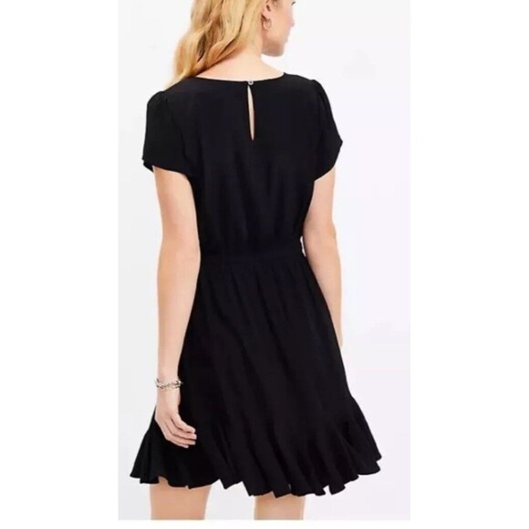 LOFT S Black Godet Flounce Ruffle Viscose Blouson Pleated Swing Dress Whimsigoth - Picture 6 of 16